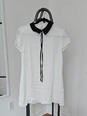 Aritiza Taula White Mini Dress with Black Peter Pan Collar